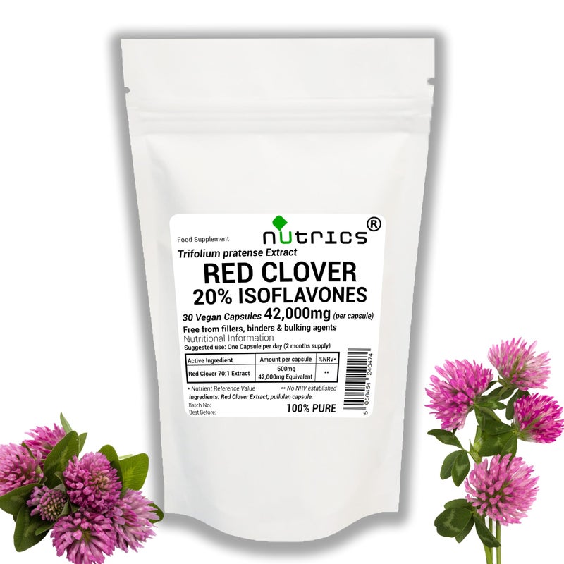 NutricsÂ® 42,000mg (per Capsule) RED Clover Extract 30 V Capsules - 20% ISOFLAVONES Strong One A Day - 100% Pure - Free from fillers, Binders & Bulking Agents (30 V Capsules (1 Month Supply))